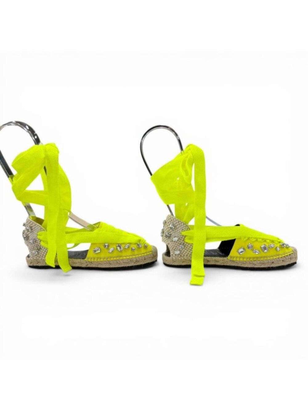 Loewe Paula S Ibiza Canvas Crystal Ribbon Espadrilles Sandals Yellow 37 Handbag View 4